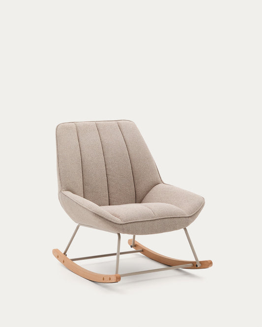 Marlina  rocking chair in beige chenille fabric and a metal structure in a grey matte paint finish