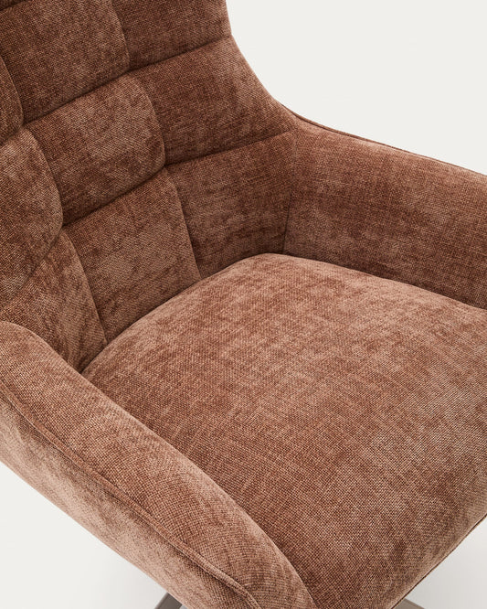 Teryl light brown chenille armchair with grey-finished metal, FSC 100%