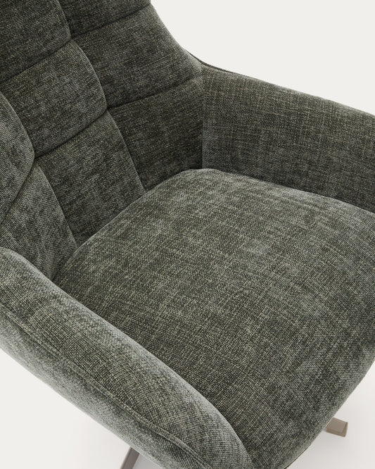 Teryl green chenille armchair with grey-finished metal, FSC 100%