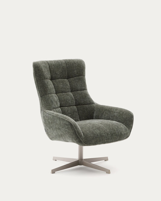 Teryl green chenille armchair with grey-finished metal, FSC 100%