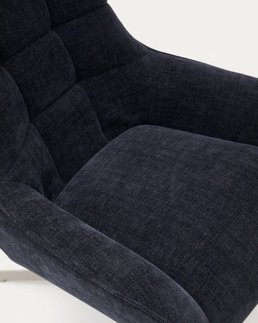 Teryl blue chenille armchair with grey-finished metal, FSC 100%