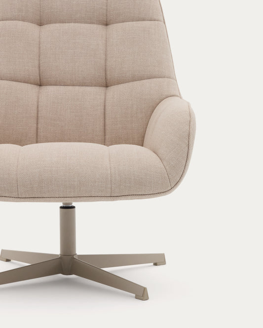 Jaspe beige swivel armchair with grey-finished metal, FSC 100%