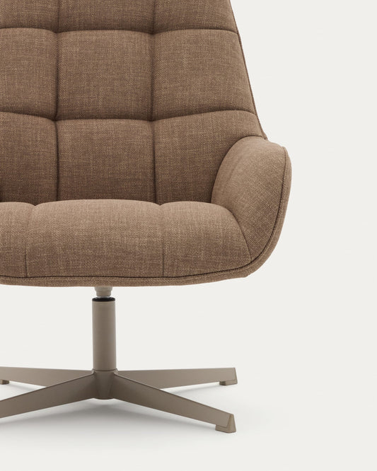 Jaspe light brown swivel armchair with grey-finished metal, FSC 100%