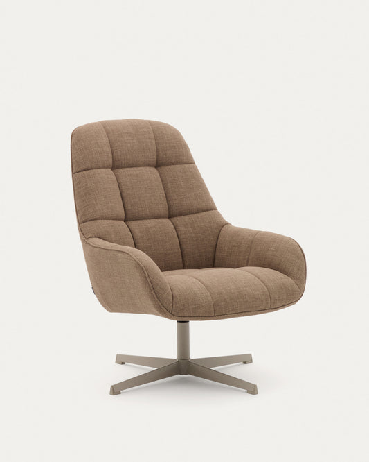 Jaspe light brown swivel armchair with grey-finished metal, FSC 100%