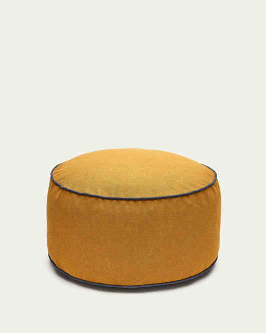 Viera pouffe in mustard with blue edges, Ø 60 cm