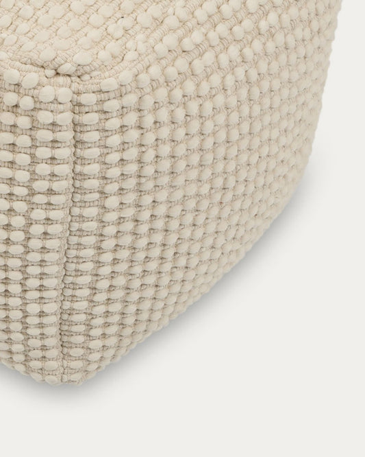 Mascarell pouffe, cotton and polypropylene in white, 45 x 45 cm