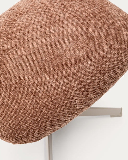 Teryl light brown chenille footrest with grey-finished metal, FSC 100%