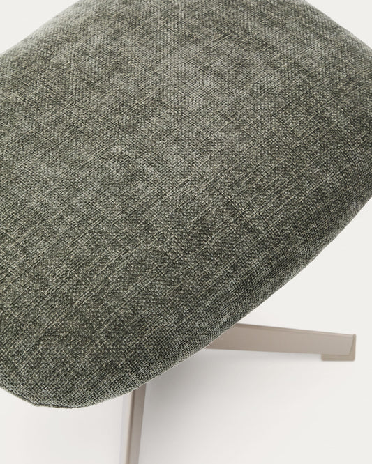 Teryl green chenille footrest with grey-finished metal, FSC 100%