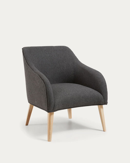 Bobly armchair in black with wood legs in a natural finish