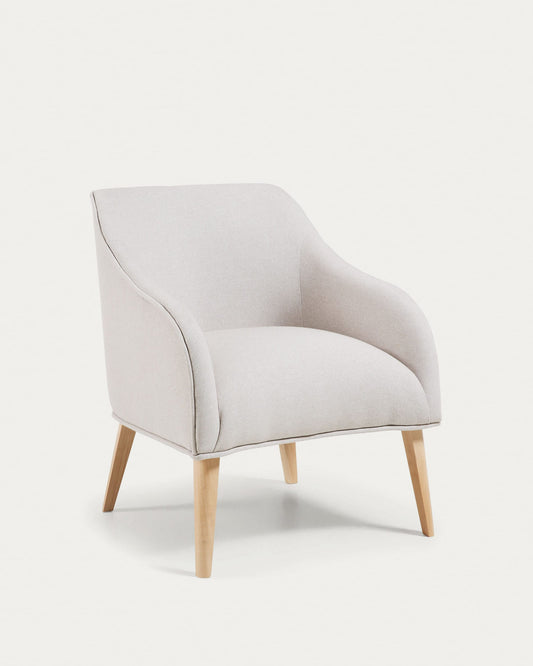 Bobly armchair in beige with wooden legs with natural finish