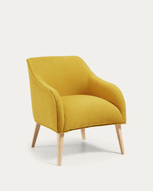 Bobly armchair in mustard with wooden legs with natural finish