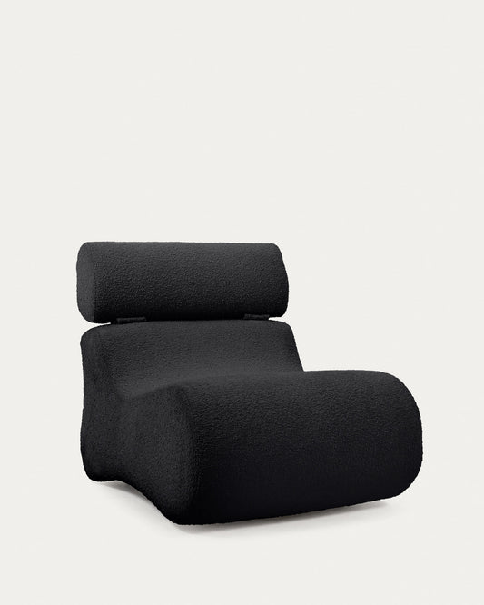 Club armchair in black bouclé