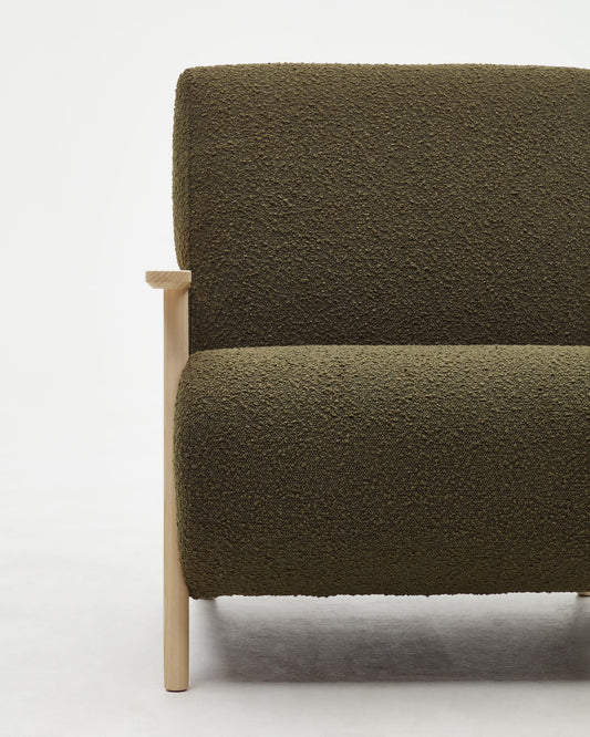 Meghan green bouclé armchairs with solid ash wood legs in a natural finish