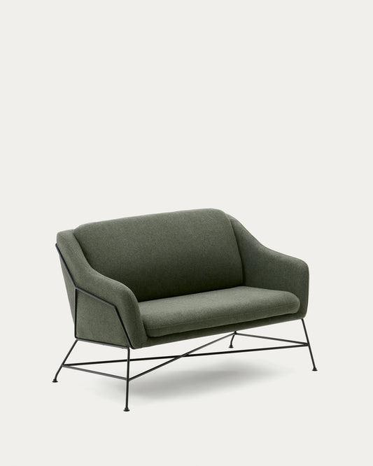 Brida 2-seater sofa in green and steel legs with black finish, 128 cm