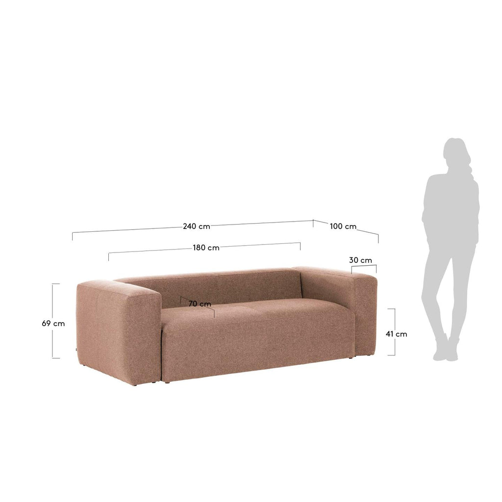 Blok 3 seater sofa in pink 240 cm