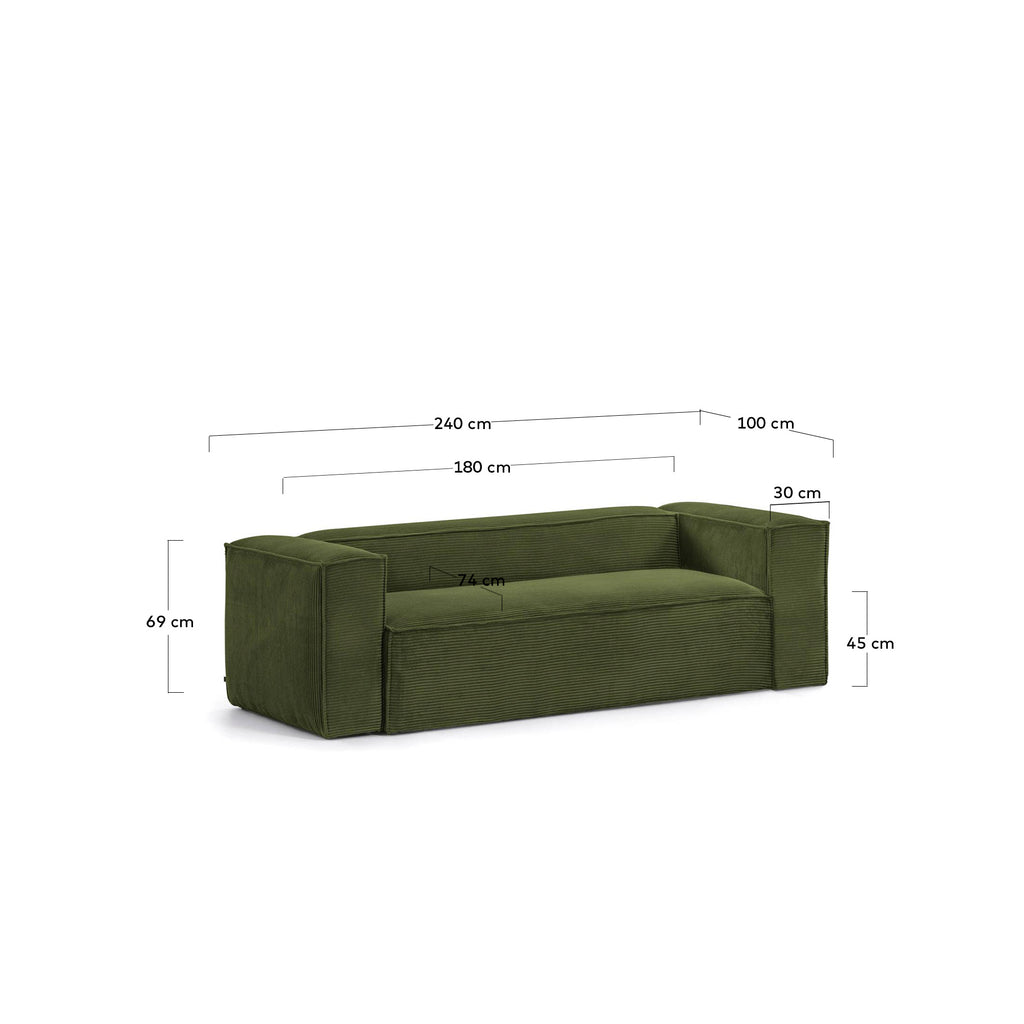 Blok 3-seater sofa thick in green corduroy 240 cm