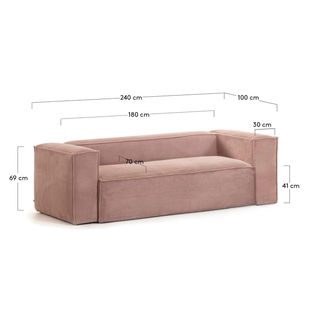 Blok 3-seater sofa thick in pink corduroy 240 cm