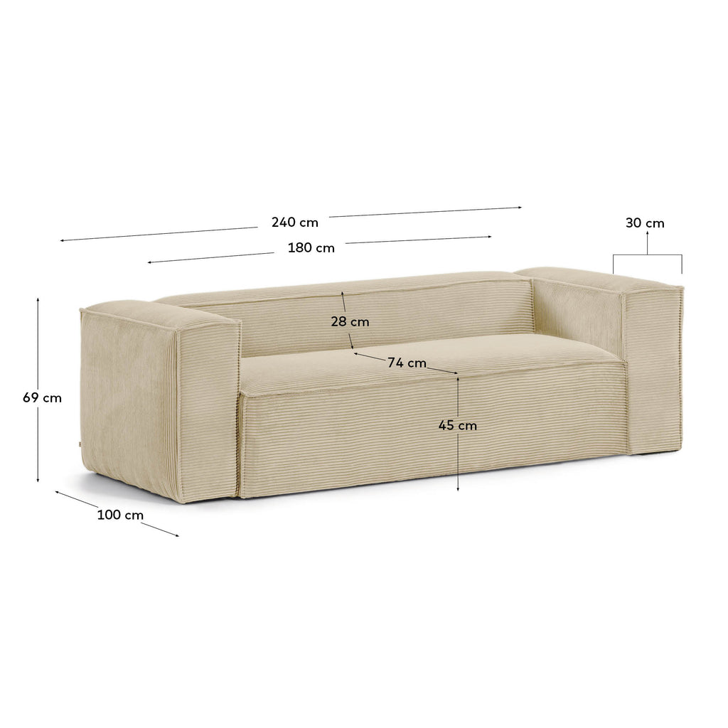 Blok 3 seater sofa thick ecru corduroy 240 cm
