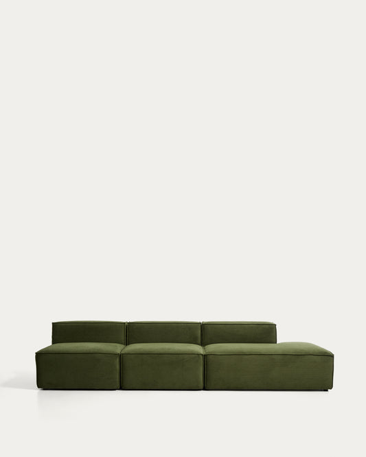 Blok 3-seater sofa with right terminal in green thick corduroy 325cm FSC Mix Credit