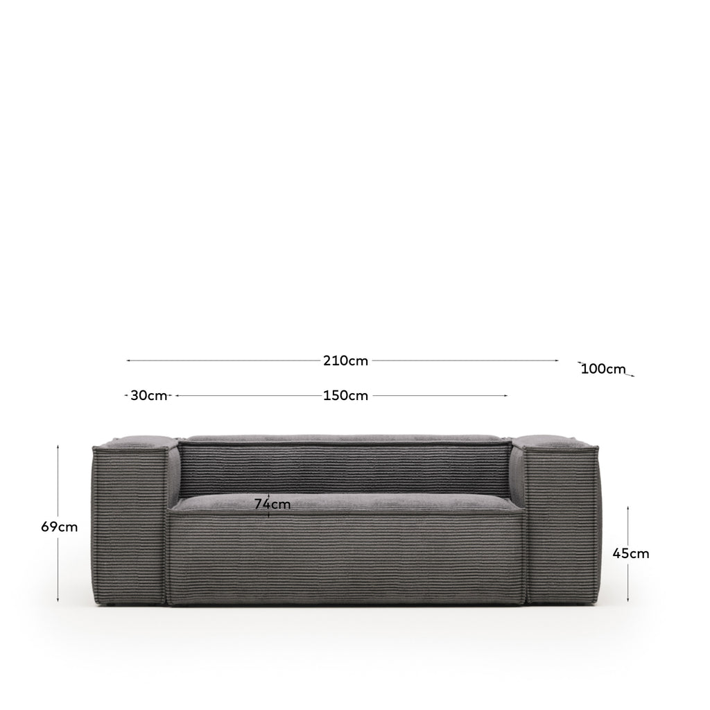 Blok 2 seater sofa thick grey corduroy 210 cm