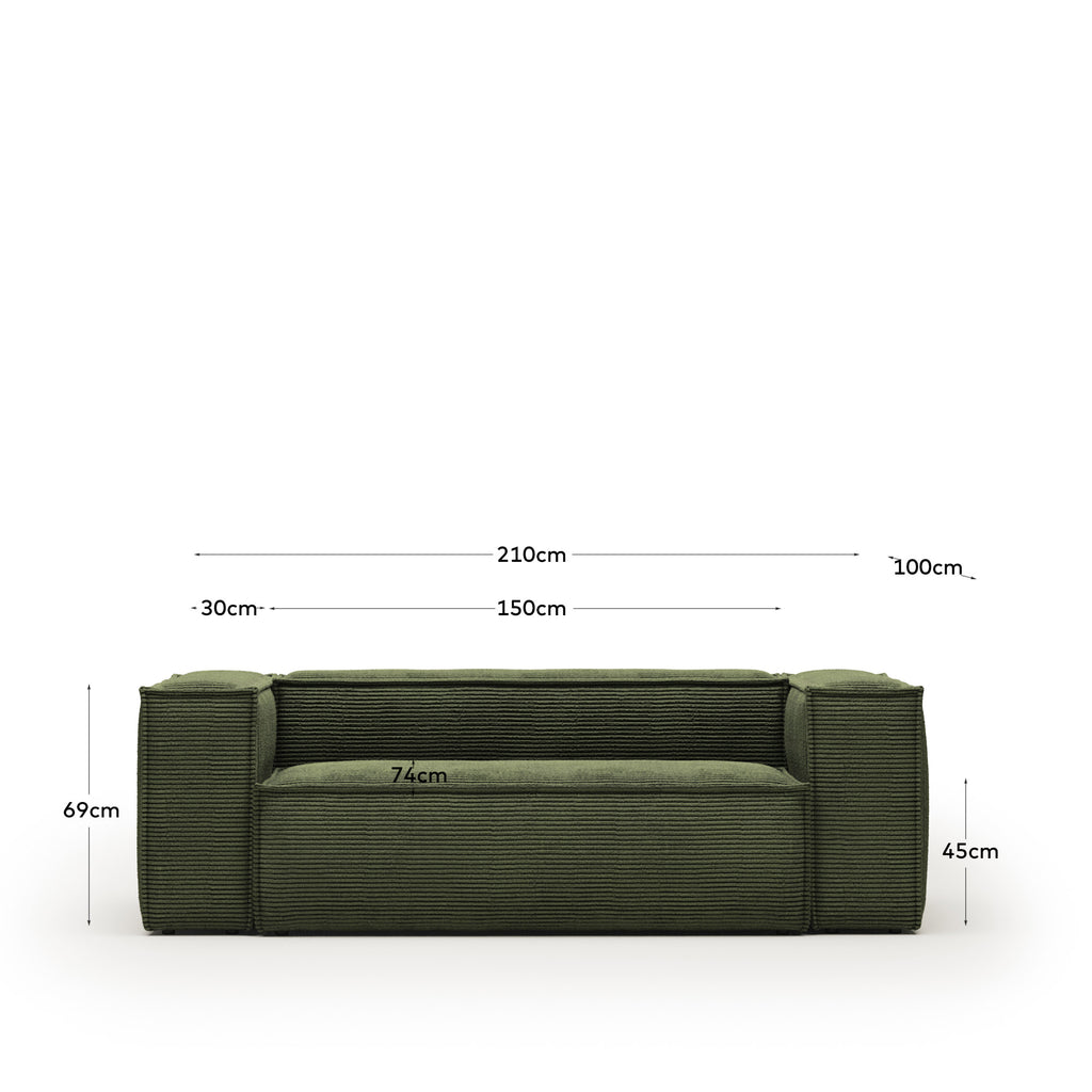 Blok 2-seater sofa in green thick corduroy 210cm FSC Mix Credit