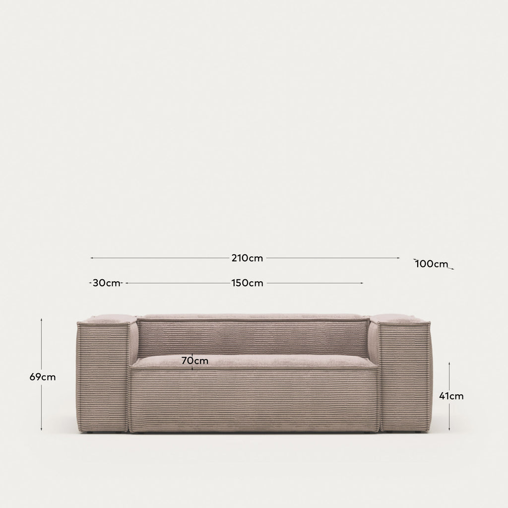 Blok 2 seater sofa in pink wide seam corduroy, 210 cm