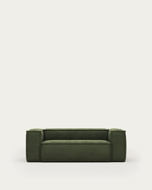 Blok fire-retardant 2-seater sofa in thick green corduroy 210cm FSC Mix Credit
