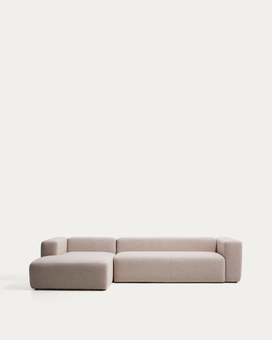 Blok 4-seater sofa with left chaise longue in beige chenille 330cm FSC Mix Credit