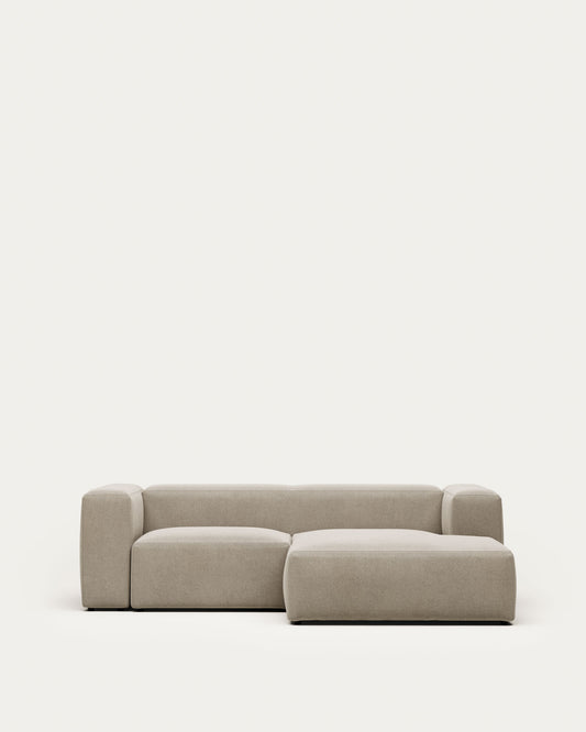 Blok fire-retardant 2-seater sofa with right chaise longue in beige chenille 240cm