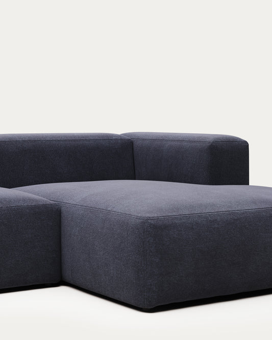 Blok fire-retardant 2-seater sofa with right chaise longue in blue chenille 240cm