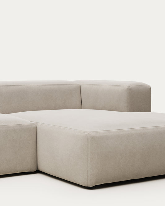 Blok fire-retardant 2-seater sofa with right chaise longue in white chenille 240cm