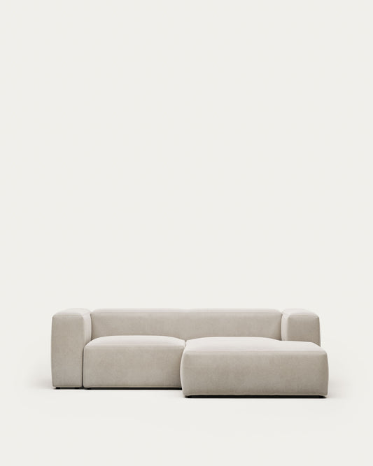 Blok fire-retardant 2-seater sofa with right chaise longue in white chenille 240cm