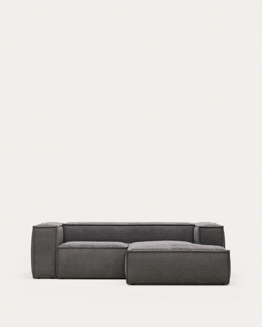 Blok 2 seater sofa with right side chaise longue in grey wide seam corduroy, 240 cm