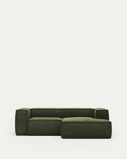 Blok 2-seater sofa with right chaise longue thick green corduroy 240 cm