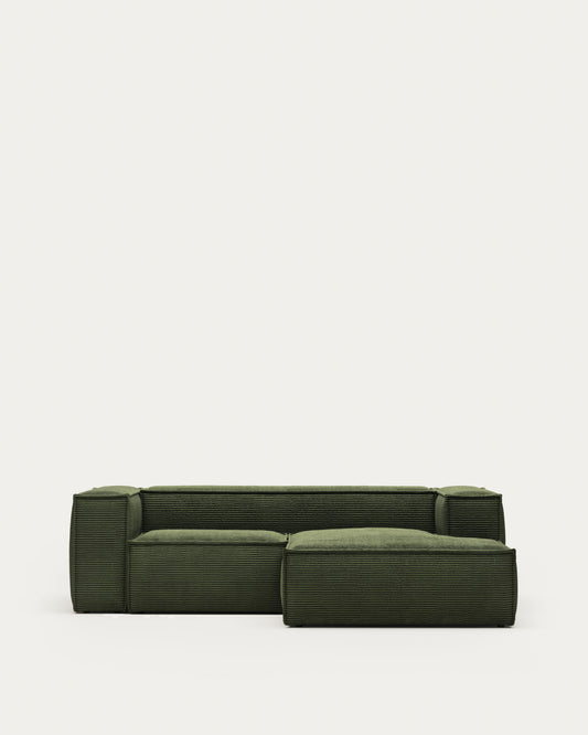 Blok 2-seater right chaise longue sofa in green thick corduroy 240cm FSC Mix Credit