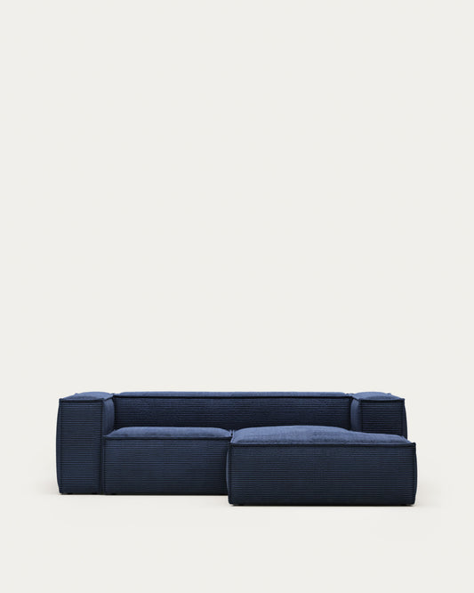 Blok 2 seater sofa with right side chaise longue in dark blue, 240 cm FR