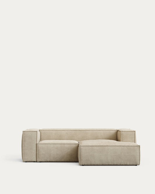 Blok fire-retardant 2-seater sofa with right chaise longue in thick ecru corduroy 240cm FSC Mix Credit