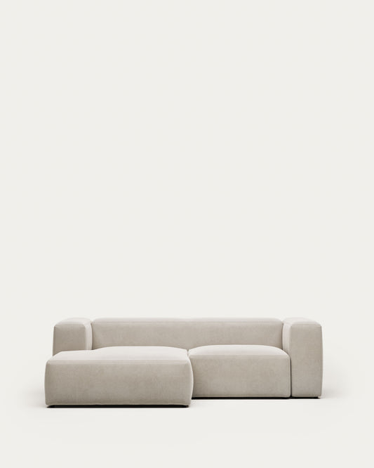 Blok 2-seater sofa with left chaise longue beige chenille 240 cm