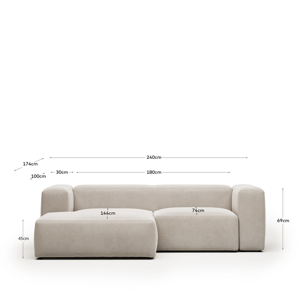 Blok 2-seater beige chenille left chaise longue sofa 240cm FSC Mix Credit