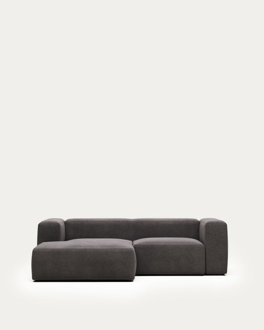 Blok 2 seater sofa with left side chaise longue in grey, 240 cm FR