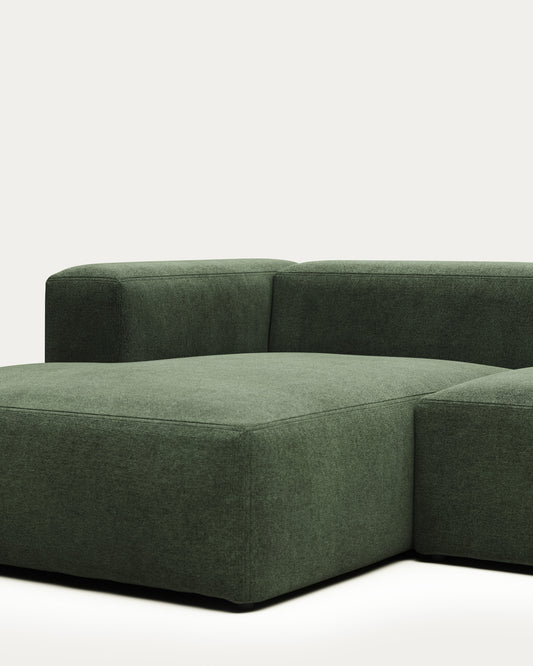 Blok fire-retardant 2-seater sofa with left chaise longue in green chenille 240cm