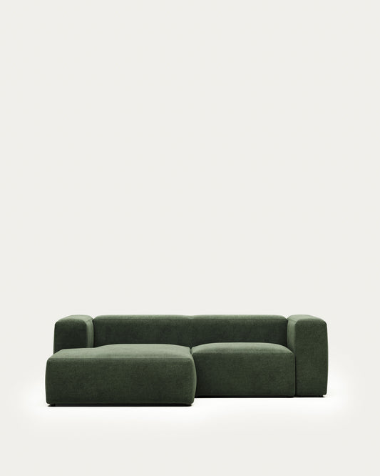Blok fire-retardant 2-seater sofa with left chaise longue in green chenille 240cm