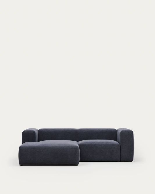 Blok fire-retardant 2-seater sofa with left chaise longue in blue chenille 240cm