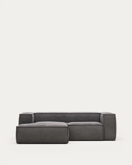 Blok 2 seater sofa with left side chaise longue in grey wide seam corduroy, 240 cm