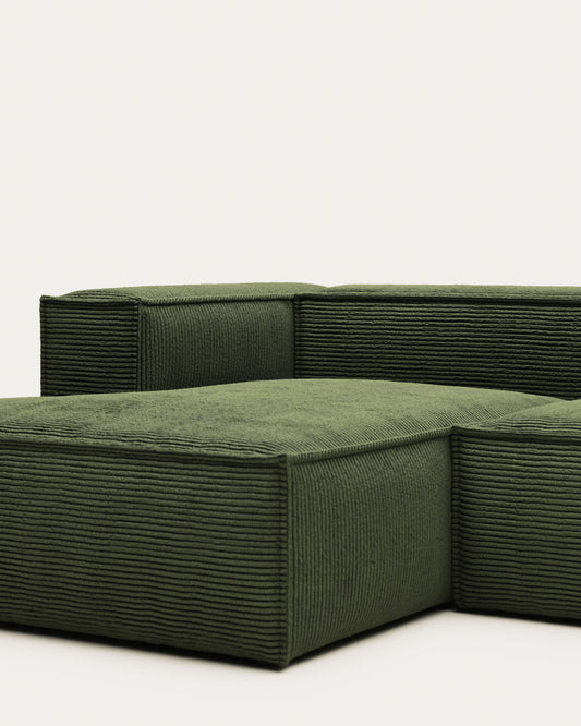 Blok 2-seater sofa with left chaise longue thick green corduroy 240 cm