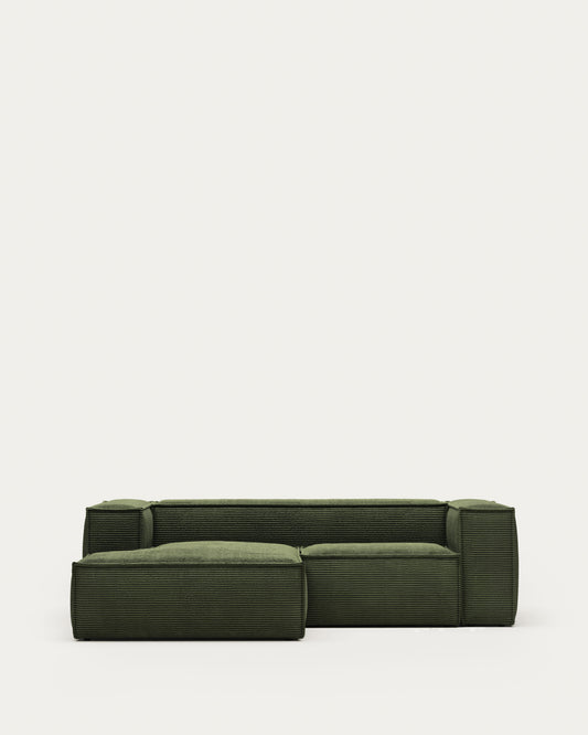 Blok 2-seater sofa with left chaise longue thick green corduroy 240 cm