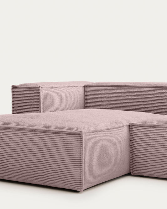 Blok 2 seater sofa with left side chaise longue in pink wide seam corduroy, 240 cm