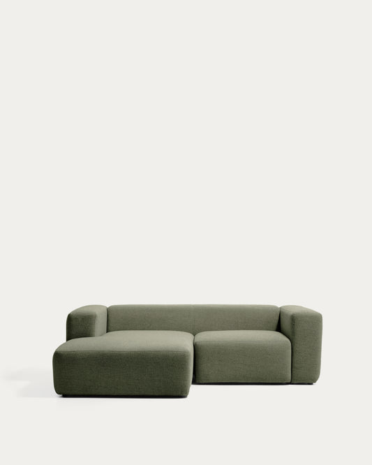 Blok 2-seater moss green chenille left chaise longue sofa 240cm FSC Mix Credit