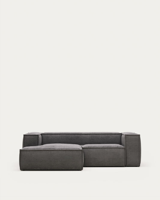 Blok 2 seater sofa with left side chaise longue in grey corduroy, 240 cm FR