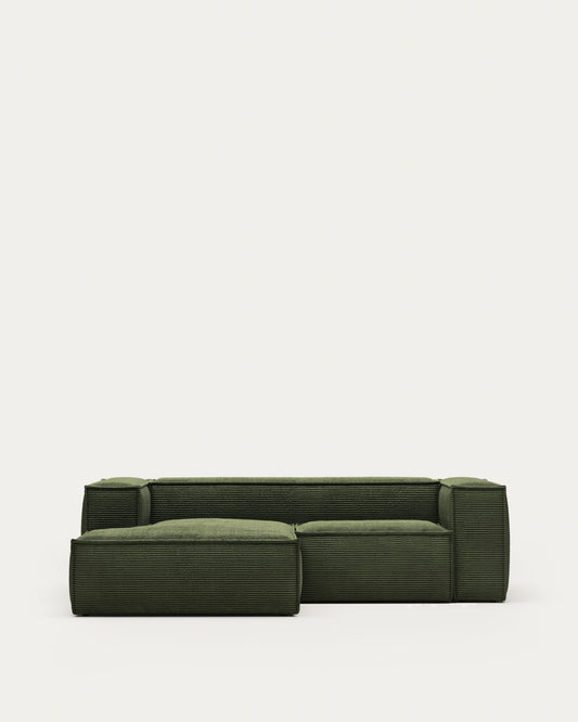 Blok fire-retardant 2-seater sofa with left chaise longue in thick green corduroy 240cm FSC Mix Credit